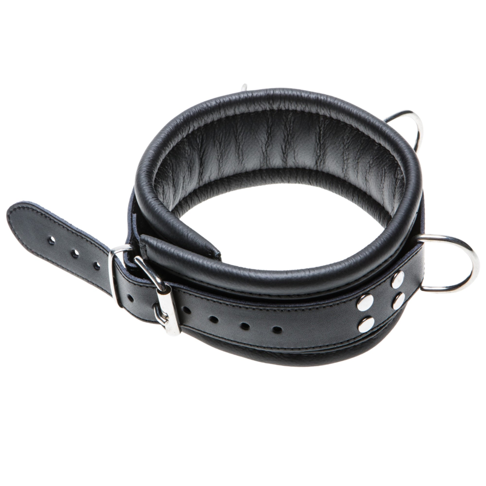 Allure X Play adjustable leather bondage collar black with silver studs