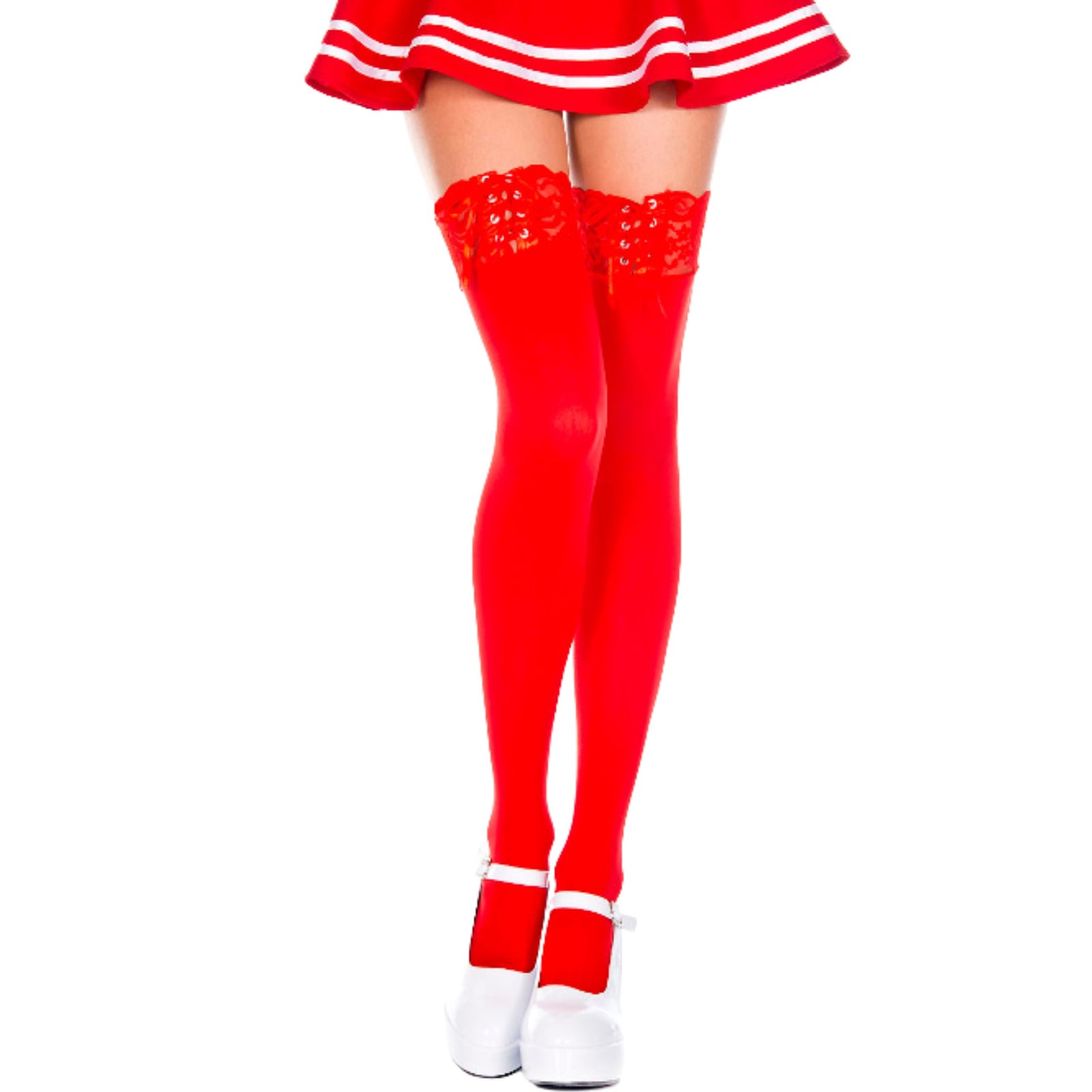 Music Legs Adjustable Red Lace Top Thigh Highs - Bossy Lingerie Boutique