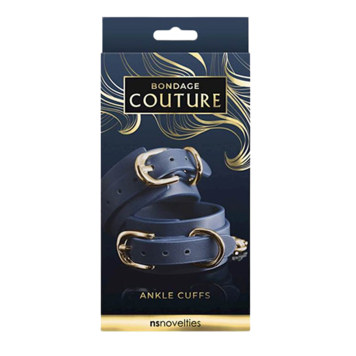 Navy Bondage Couture Bondage Ankle Cuffs With Gold Chain &amp; Adjustable Buckles.