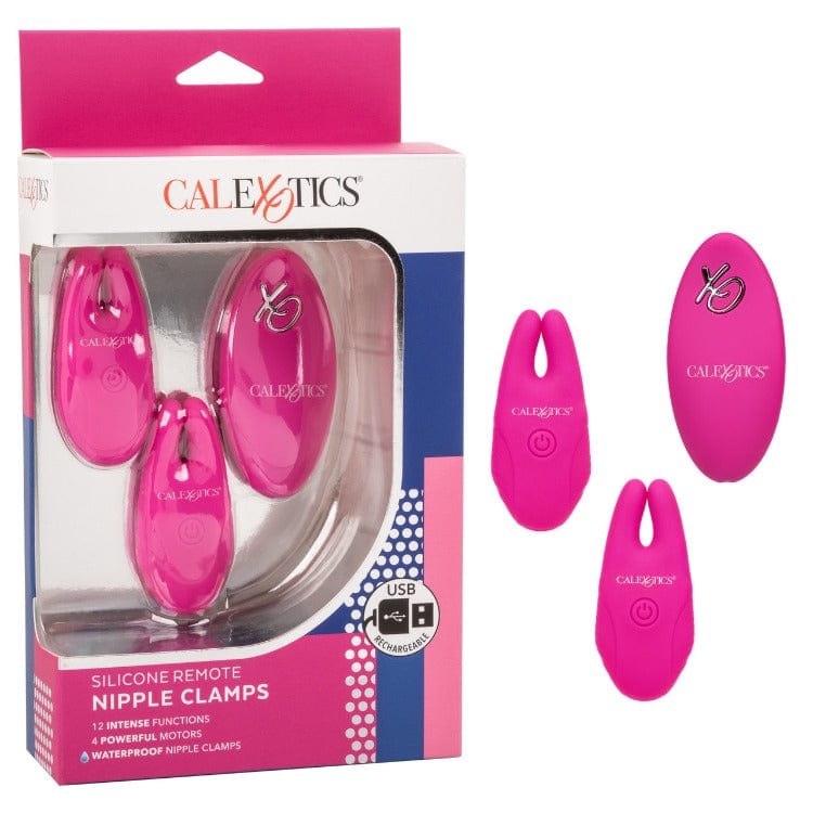 Pink Silicone Remote Control Nipple Clamps - Blur the borders between pleasure and pain even further with the game-changing Silicone Remote Nipple Clamps. This daring designer nipple clamp features 12 independently controlled functions of vibration and a remote control, clamp these multi-use teasers to your body and enjoy every rush of stimulation.