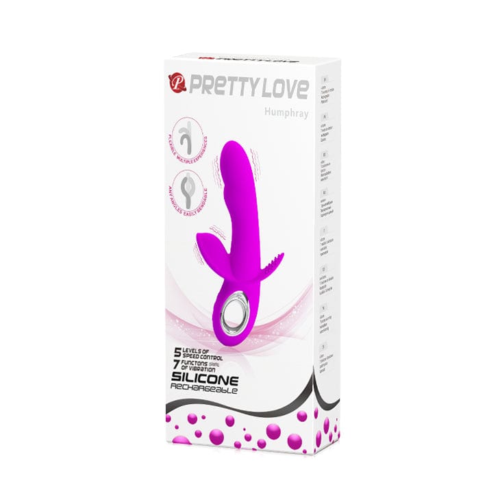 Pretty Love Humphray Bendable Front and Back Rabbit - Experience intuitive hands-free pleasure with the Pretty Love 12 Function Remote G-spot Massager. Expertly sculpted to hug your G spot and Clitoris, this sleek silicone massager taint for your explosive enjoyment.