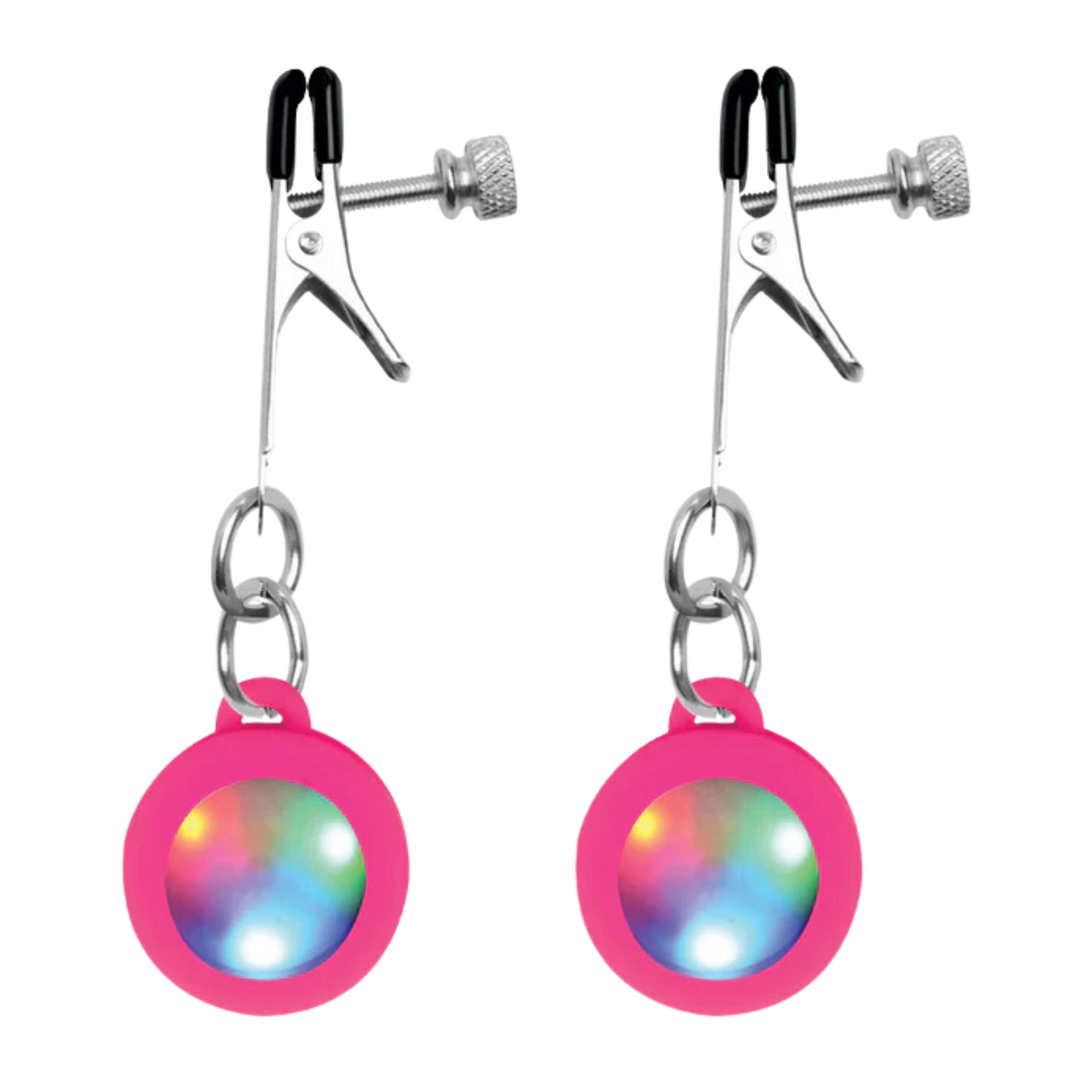 Xr Brands Charmed Led Light Up Nipple Clamps. Light Up Dangling Pink Circles