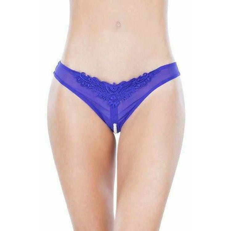 Embroidered Pearl Crotchless Thong - Bossy Lingerie Boutique