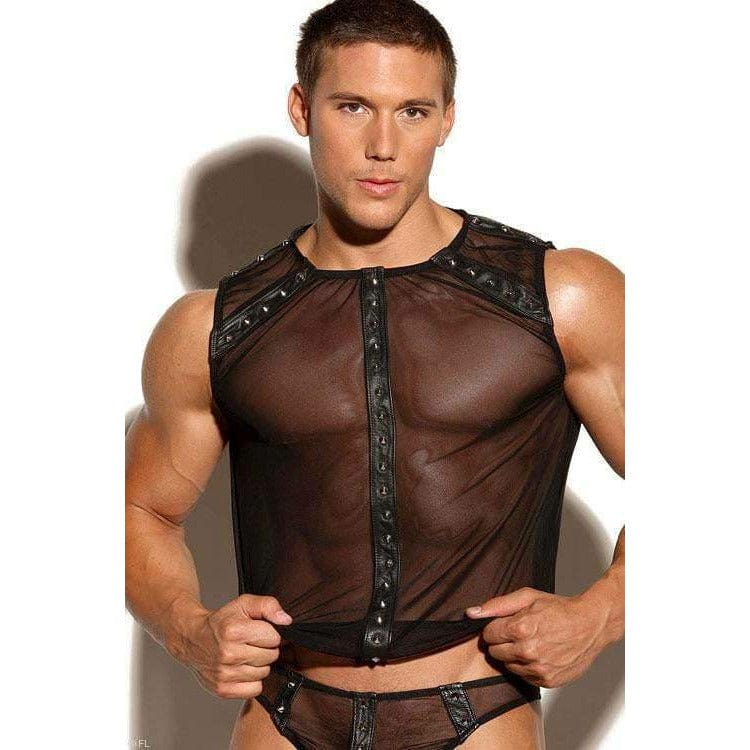 Leather And Mesh Studded Top - Bossy Lingerie Boutique
