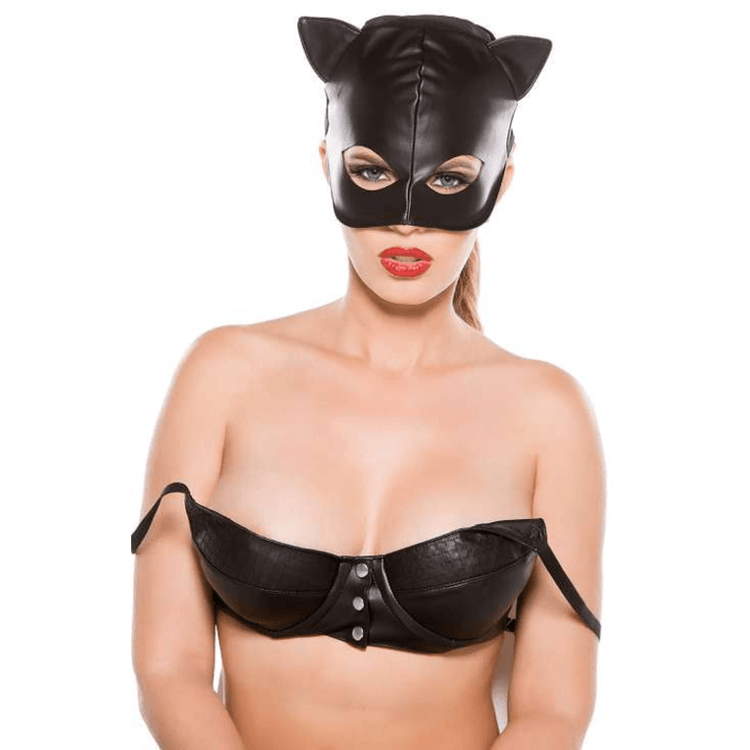 FAUX LEATHER CAT MASK.