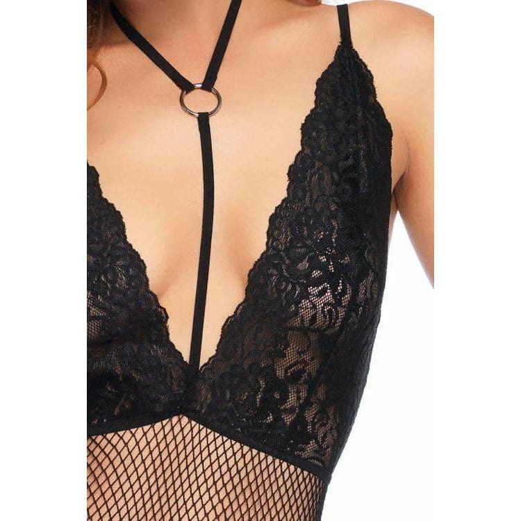 NET &amp; LACE BACKLESS HARNESS HALTER BODYSTOCKING (O/S) - Bossy Lingerie Boutique