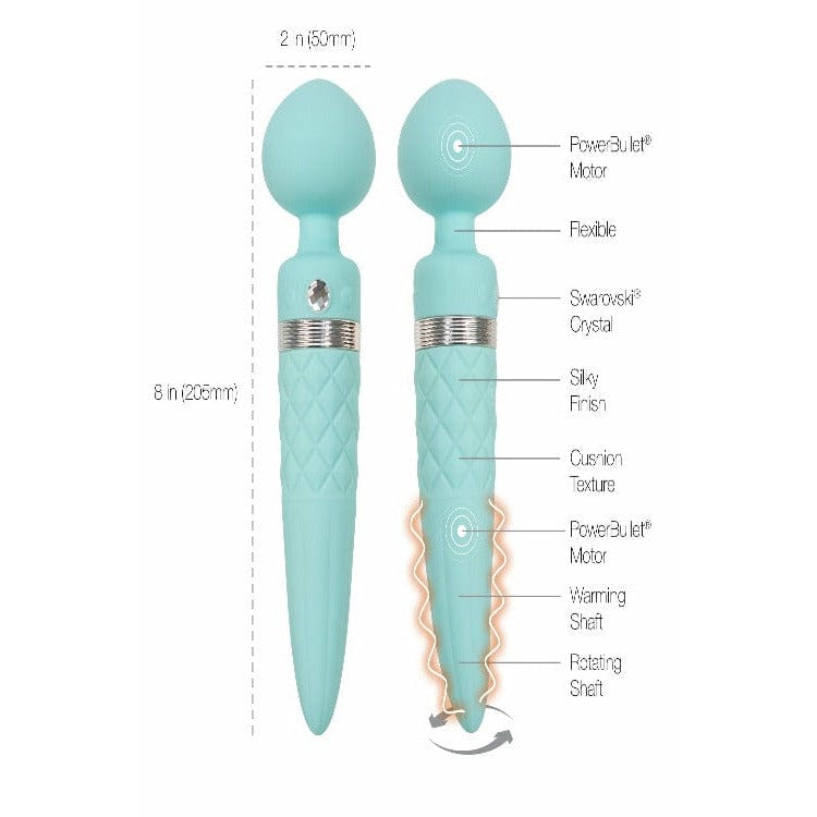 Pillow Talk Teal Luxury Dual Ended Warming Massager Wand With Swarovski Crystal