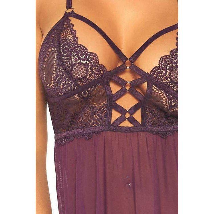 PLUM SHEER MESH AND LACE BABYDOLL (S,M,L) - Bossy Lingerie Boutique