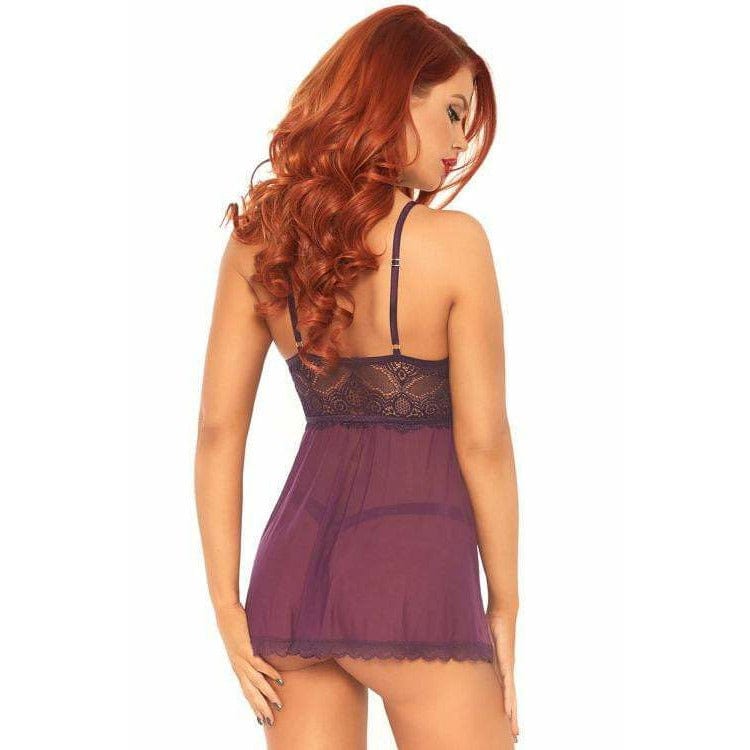 Plum Sheer Mesh And Lace Babydoll - Bossy Lingerie Boutique