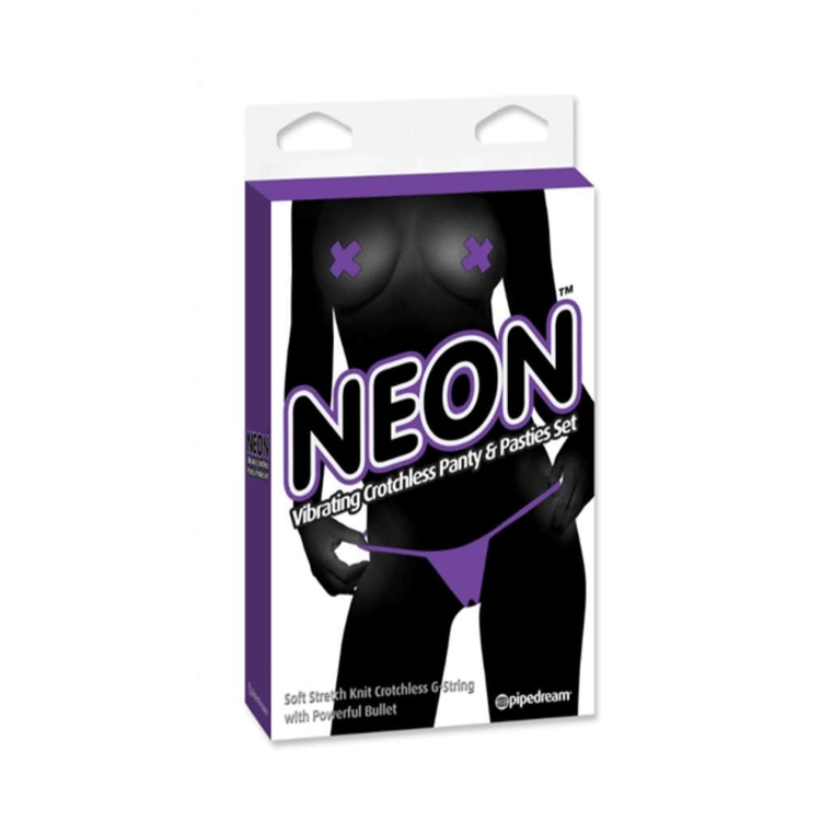 NEON PURPLE CROTCHLESS VIBRATING PANTY SET (O/S).